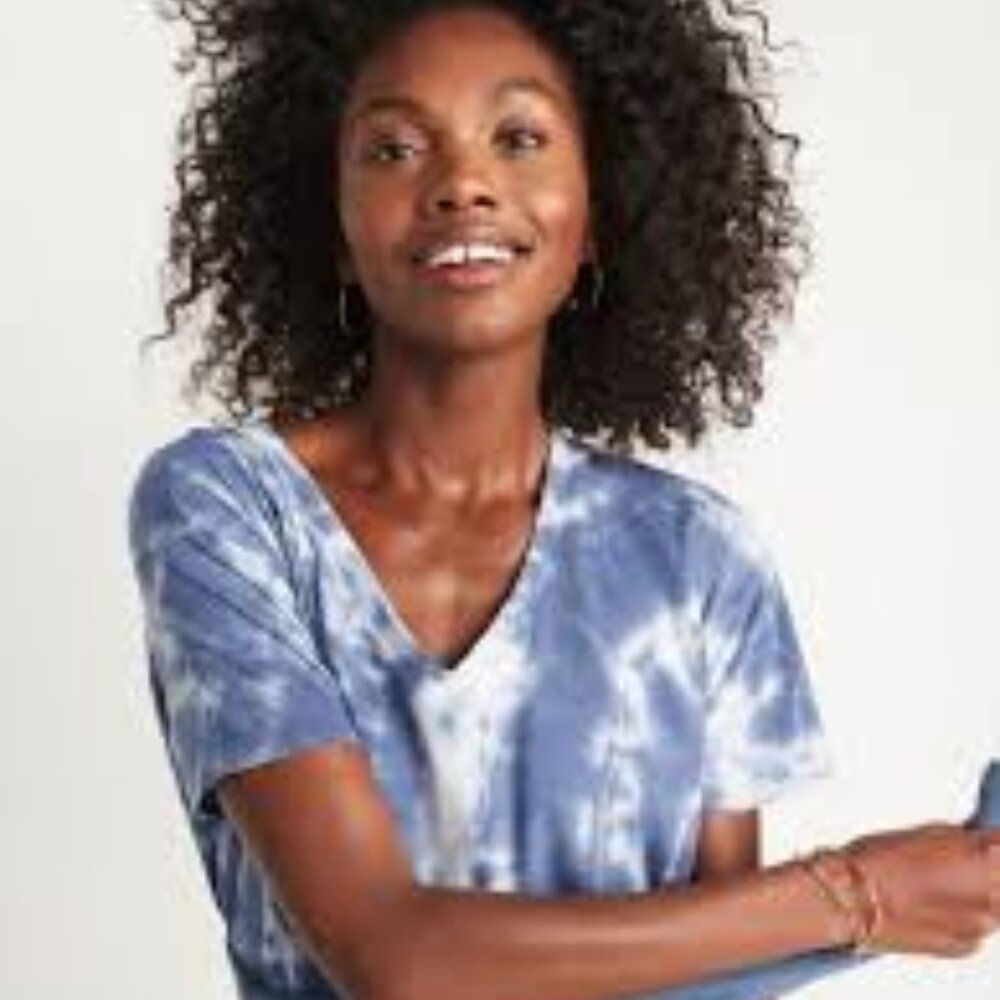 NWT Old Navy Small (Petite) Navy Blue Tie-Dye V-Neck Boxy Loose-Fit Crop Tee
